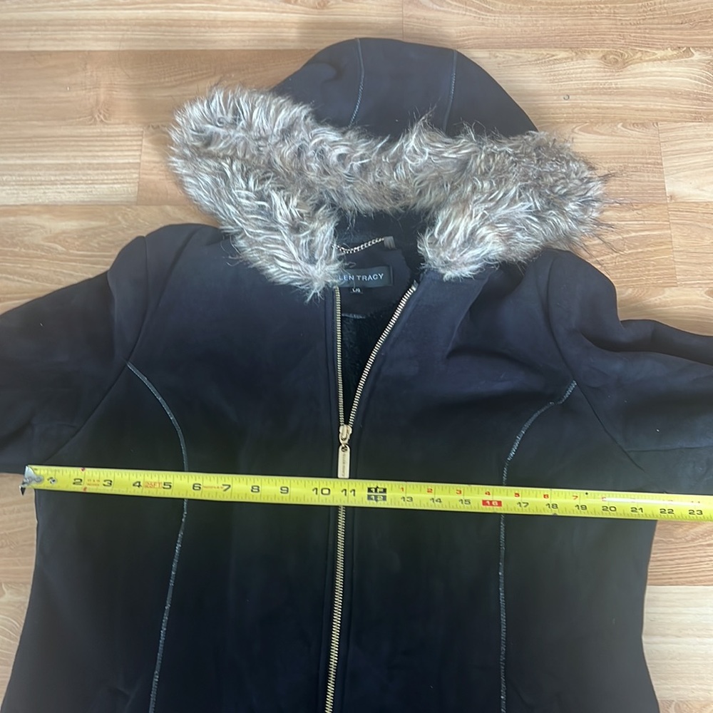 Ellen Tracy Faux Suede & Fur Hooded Coat - Picture 6 of 15
